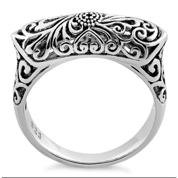 925 STERLING SILVER Unique Floral Swirls Statement Ring - Picture 14 of 16
